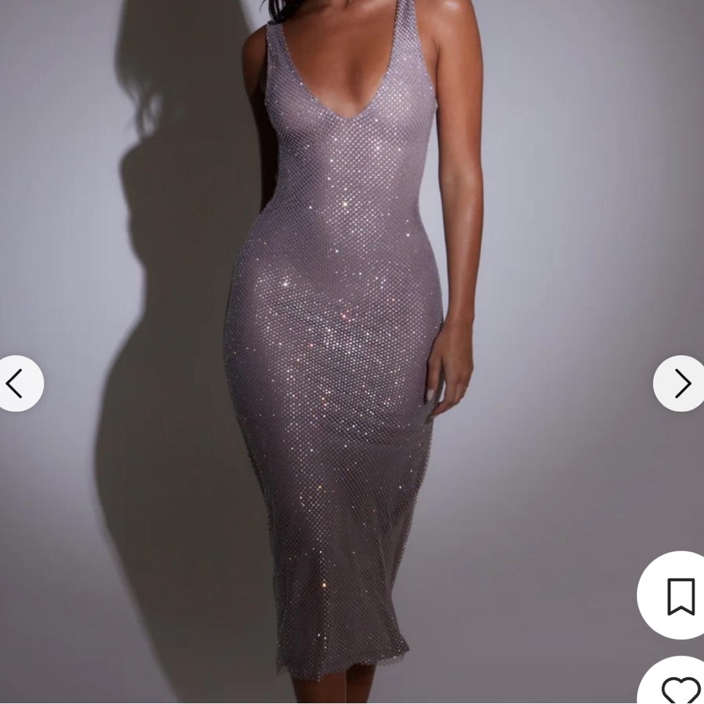 SLA The Lable Gigi midi diamanté dress in the color mushroom